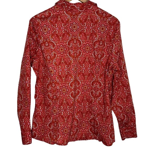 Chadwicks Paisley Button Down Blouse Size 18 Orange Pink Stretch Cotton - Picture 2 of 8
